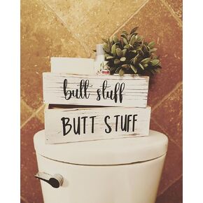 Butt stuff funny bathroom decor. Bathroom storage. White rustic Wood box. Toilet paper storage. Behind toilet box. white: 12in x 4.88in x 3.62in (print)