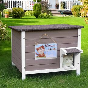 Deblue Ourdoor Cat House, 100% Insulated Cat Houses for Outdoor Cats, Weatherproof feral cat house with All-Round Foam, Wooden Cat Shelter for Multiple Cats (Insulated Cat House with Mat)