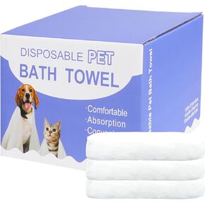 Disposable Pet Bath Towel,15 PCS Portable Pet Grooming Towels,11.8 x 21.6 inch Convenient Pet Cleaning Towel Pet Drying Towels,Absorbent Bath Towel for Small Dog Puppy Cat, White