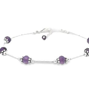 Anklet Amethyst Sterling Silver Beach Jewelry Feburary Birth Stone, Bridesmaid Gift, Beach, Purple Anklet (Smooth Adjustable 8 1/2"-10")
