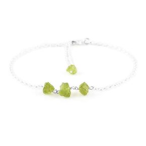 Raw Peridot Ankle Bracelet for Women Jewelry, August Birthstone, Natural Gemstone Rough, Handmade Dainty Anklet 8.5"+1.50" inch Adjustable Chakra Energy Crystals, Silver Plated