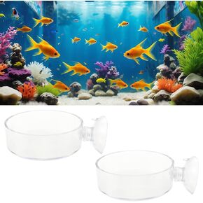 2 Pack 60mm Aquarium Shrimp Feeder Dish with Suction, Round Clear Fish Tank Food Tray Container, Feeder Bowl, Prevent Food Spilling