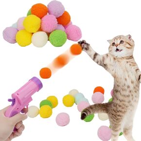 Cat Ball Toy Launcher Gun,Cat Balls Fetch Toy,50Pcs Plush Fuzzy Balls Launcher Cat Toy for Cats,Cute Kitten Kitty Toys,Funny Interactive Cat Toys for Bored Indoor Adult Cats