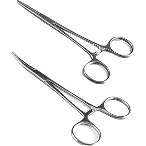 Pets ears/nose hair Puller Straight & Curved 5" full serrated, stainless steel Home Hemostat Locking Forceps, Professional pet grooming tool for cats & dogs 2pcs set