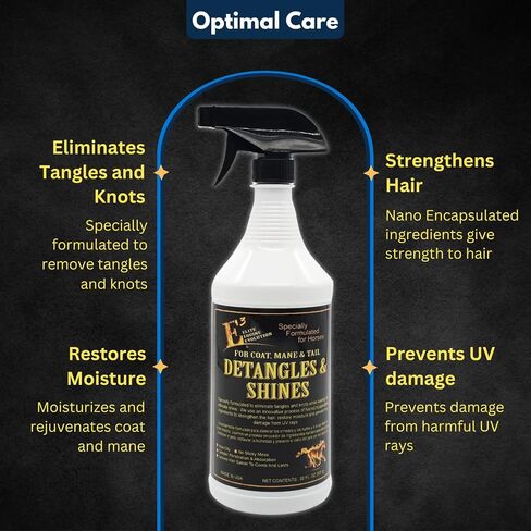 E3 Detangle and Shine for Horses - Instantly Detangles Mane and Tail, Adds Brilliant Shine, Moisturizes and Conditions, Non-Greasy (32oz) in Saudi Arabia