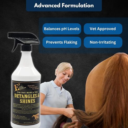 E3 Detangle and Shine for Horses - Instantly Detangles Mane and Tail, Adds Brilliant Shine, Moisturizes and Conditions, Non-Greasy (32oz) in Saudi Arabia