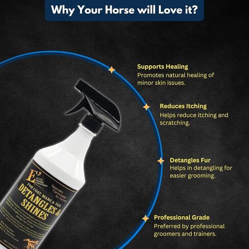 E3 Detangle and Shine for Horses - Instantly Detangles Mane and Tail, Adds Brilliant Shine, Moisturizes and Conditions, Non-Greasy (32oz) in Saudi Arabia
