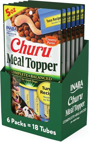 INABA Churu Meal Topper for Dogs, Complete & Balanced, Creamy, Lickable Purée Dog Food Toppers, 1.69 Ounce Tube, 18 Tubes (3 per Pack), Chicken with Pumpkin Recipe in Saudi Arabia