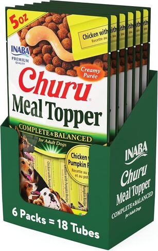 INABA Churu Meal Topper for Dogs, Complete & Balanced, Creamy, Lickable Purée Dog Food Toppers, 1.69 Ounce Tube, 18 Tubes (3 per Pack), Chicken with Pumpkin Recipe in Saudi Arabia