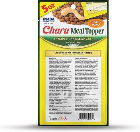 INABA Churu Meal Topper for Dogs, Complete & Balanced, Creamy, Lickable Purée Dog Food Toppers, 1.69 Ounce Tube, 18 Tubes (3 per Pack), Chicken with Pumpkin Recipe in Saudi Arabia
