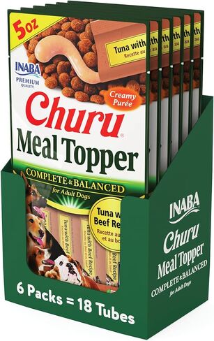INABA Churu Meal Topper for Dogs, Complete & Balanced, Creamy, Lickable Purée Dog Food Toppers, 1.69 Ounce Tube, 18 Tubes (3 per Pack), Chicken with Pumpkin Recipe in Saudi Arabia
