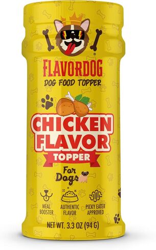 Flavor God Dog Food Topper for Picky Eaters, Chicken Flavor - Low-Calorie Dog Food Toppers for Dry Food - Large, Medium, & Small Dogs Appetite Stimulant - Dog Meal Sprinkle Topper (3.3 Oz) in Saudi Arabia