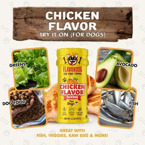 Flavor God Dog Food Topper for Picky Eaters, Chicken Flavor - Low-Calorie Dog Food Toppers for Dry Food - Large, Medium, & Small Dogs Appetite Stimulant - Dog Meal Sprinkle Topper (3.3 Oz) in Saudi Arabia