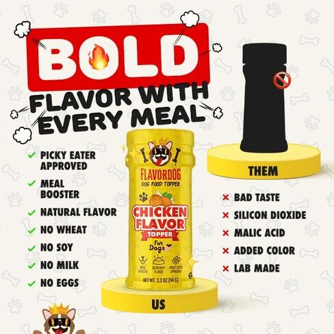 Flavor God Dog Food Topper for Picky Eaters, Chicken Flavor - Low-Calorie Dog Food Toppers for Dry Food - Large, Medium, & Small Dogs Appetite Stimulant - Dog Meal Sprinkle Topper (3.3 Oz) in Saudi Arabia