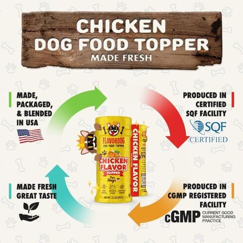 Flavor God Dog Food Topper for Picky Eaters, Chicken Flavor - Low-Calorie Dog Food Toppers for Dry Food - Large, Medium, & Small Dogs Appetite Stimulant - Dog Meal Sprinkle Topper (3.3 Oz) in Saudi Arabia