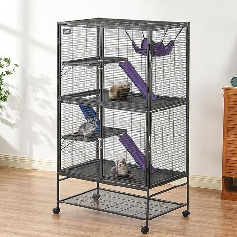 VEVOR 64.6" Rolling Metal Ferret Cage, Large 4-Tier Critter Nation Cage, Small Animal Cage with Ramps & Tray, Easy to Set up for Pet Mice, Hamster, Guinea Pig, Chinchilla, Squirrel, Hedgehogs, Bunny in Saudi Arabia