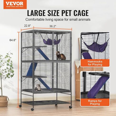 VEVOR 64.6" Rolling Metal Ferret Cage, Large 4-Tier Critter Nation Cage, Small Animal Cage with Ramps & Tray, Easy to Set up for Pet Mice, Hamster, Guinea Pig, Chinchilla, Squirrel, Hedgehogs, Bunny in Saudi Arabia