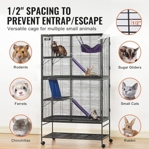 VEVOR 64.6" Rolling Metal Ferret Cage, Large 4-Tier Critter Nation Cage, Small Animal Cage with Ramps & Tray, Easy to Set up for Pet Mice, Hamster, Guinea Pig, Chinchilla, Squirrel, Hedgehogs, Bunny in Saudi Arabia