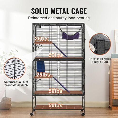 VEVOR 64.6" Rolling Metal Ferret Cage, Large 4-Tier Critter Nation Cage, Small Animal Cage with Ramps & Tray, Easy to Set up for Pet Mice, Hamster, Guinea Pig, Chinchilla, Squirrel, Hedgehogs, Bunny in Saudi Arabia
