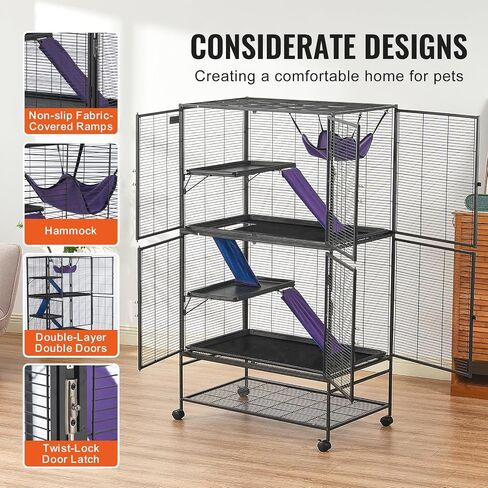 VEVOR 64.6" Rolling Metal Ferret Cage, Large 4-Tier Critter Nation Cage, Small Animal Cage with Ramps & Tray, Easy to Set up for Pet Mice, Hamster, Guinea Pig, Chinchilla, Squirrel, Hedgehogs, Bunny in Saudi Arabia
