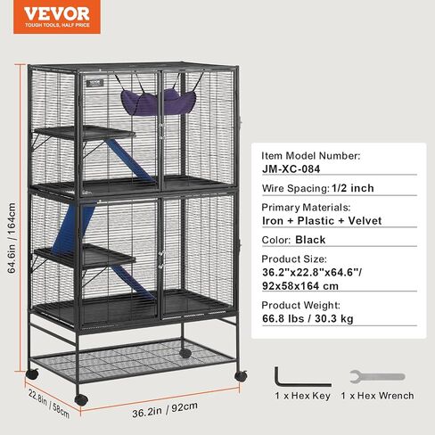 VEVOR 64.6" Rolling Metal Ferret Cage, Large 4-Tier Critter Nation Cage, Small Animal Cage with Ramps & Tray, Easy to Set up for Pet Mice, Hamster, Guinea Pig, Chinchilla, Squirrel, Hedgehogs, Bunny in Saudi Arabia