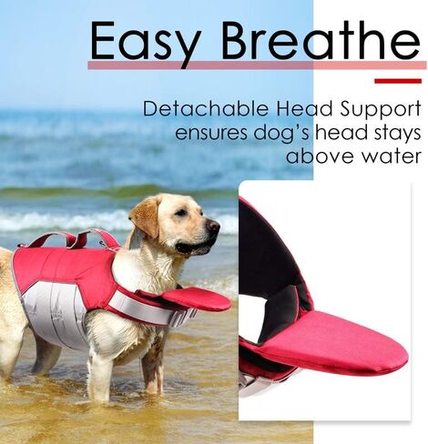 سترة نجاة للكلاب من ThinkPet، منقذ حياة عاكس مع مقبض إنقاذ، سترة عائمة قابلة للتعديل، مساعدة عالية الطفو، دعم رأس موفر للكلاب مقاس XX-Large وردي in Kuwait