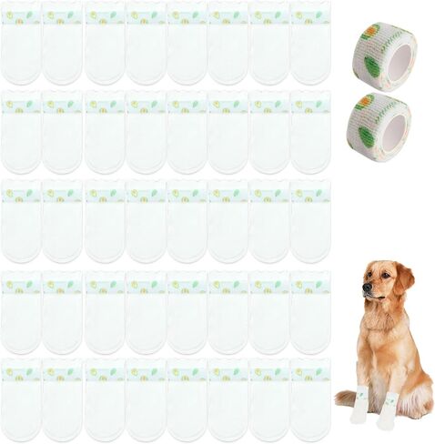 40 PCS Disposable Dog Booties Disposable Proof Dustproof Dog Shoes Replacement Dog Feet Covers Shoes with Adjustable Self-Adhesive Bandage Disposable Dog Shoes for Indoor and Outdoor Use in Saudi Arabia