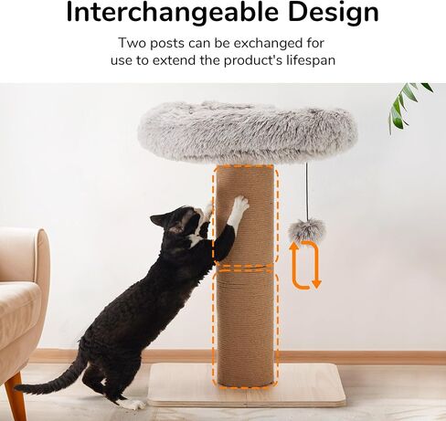 FUKUMARU Cat Scratching Post with Plush Bed, 2 in 1 Tall Kitten Scratch Post with Jute Rope, 5.5 Inch Width Sturdy Claw Scratch Pole with Perch, Cat Tree with Bed for Most Cats in Saudi Arabia