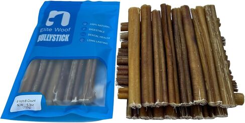 Bully Sticks for Dogs, Thick Size (6", 8Pcs) Rawhide Free Dog Chews Long Lasting Non-Splintering Pizzle Sticks - Low Odor Bully Sticks for Small Medium Large Dogs(8-32Pack Selectable) in Saudi Arabia