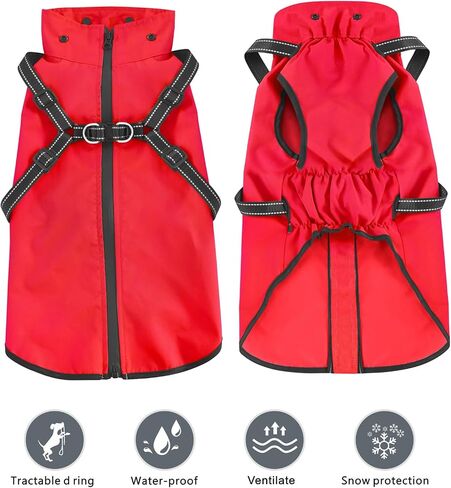 Mosucoirl Dog Raincoat Waterproof Dog Hoodie Reflective Dog Raincoat Hooded Adjustable Rain Jacket for Small Medium Large Dogs Puppies (Red, XL) in Saudi Arabia