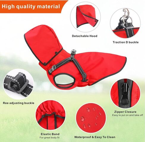 Mosucoirl Dog Raincoat Waterproof Dog Hoodie Reflective Dog Raincoat Hooded Adjustable Rain Jacket for Small Medium Large Dogs Puppies (Red, XL) in Saudi Arabia