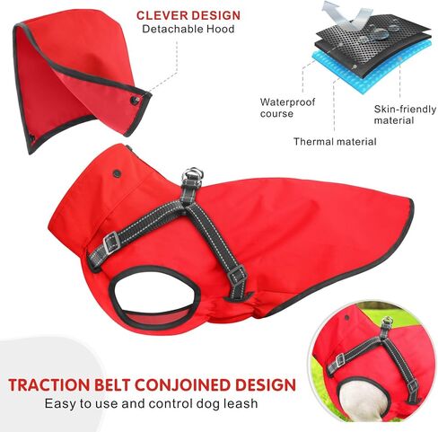 Mosucoirl Dog Raincoat Waterproof Dog Hoodie Reflective Dog Raincoat Hooded Adjustable Rain Jacket for Small Medium Large Dogs Puppies (Red, XL) in Saudi Arabia