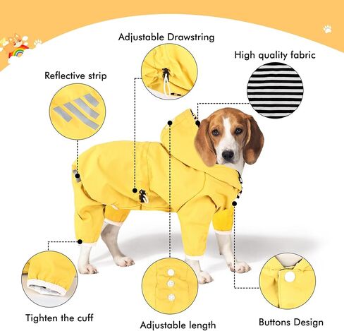 Dog Waterproof Raincoat Jacket Lightweight Four Feet Full Body Hooded with Reflective Strip, Leash Hole for Small Medium Girl Dogs (Pink, L) in Saudi Arabia
