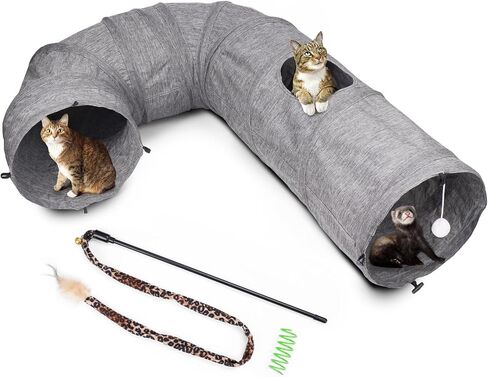 Cat Tunnels - Cat Play Tunnel for Indoor Cats, Cat Toy with Cat Teaser & Spring, Collapsible Tunnel Tube, 12 inches Diameter, Grey in Saudi Arabia