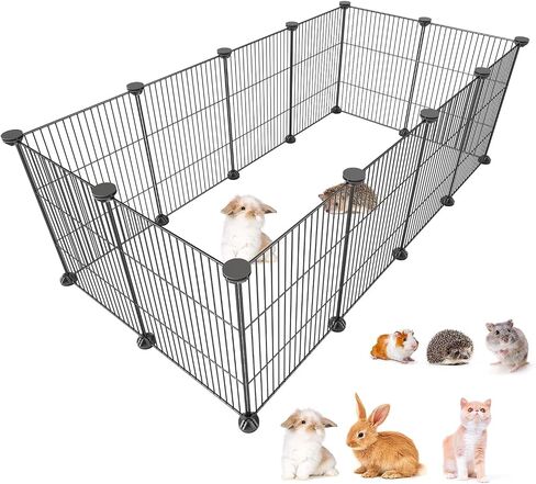 Pet Playpen Pet Fence Hamster Playpen, Guinea Pig Playpen Small Animal Playpen Portable Playpen, Rabbit Playpen Guinea Pig Cages, Metal Wire Fence for Puppys Rabbit Kitten Hedgehog, Portable (Black) in Saudi Arabia