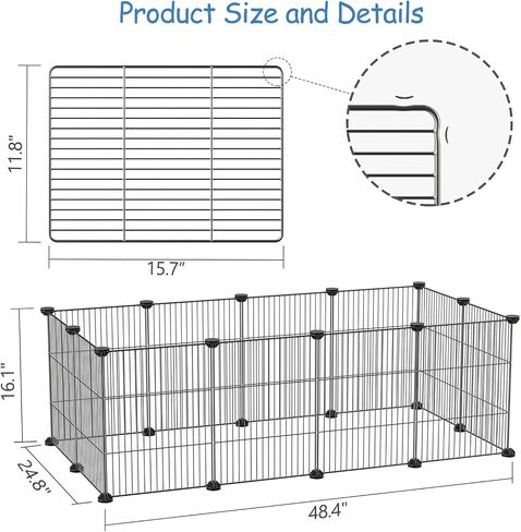 Pet Playpen Pet Fence Hamster Playpen, Guinea Pig Playpen Small Animal Playpen Portable Playpen, Rabbit Playpen Guinea Pig Cages, Metal Wire Fence for Puppys Rabbit Kitten Hedgehog, Portable (Black) in Saudi Arabia