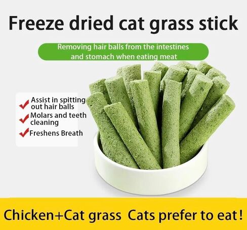 Cat Grass Teething Stick for Cat, Natural Freeze Dried Cat Grass Sticks for Indoor Cats, Chicken Flavored Cat Grass Treats for Teeth Cleaning and Hairball Remedy in Saudi Arabia