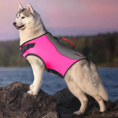 Water Float Dog Flotation Life Jacket Vest, Swimming Float Aid with Safety Handle, Adjustable Comfortable Durable Preserver High Buoyancy Coat (Pink, Large) in Saudi Arabia