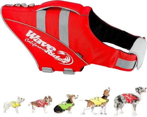 Dog Life Jacket with Reflective Stripes, Adjustable High Visibility Dog Life Vest Ripstop Dog Lifesaver Pet Life Preserver with High Flotation Swimsuit for Large Dogs in Saudi Arabia