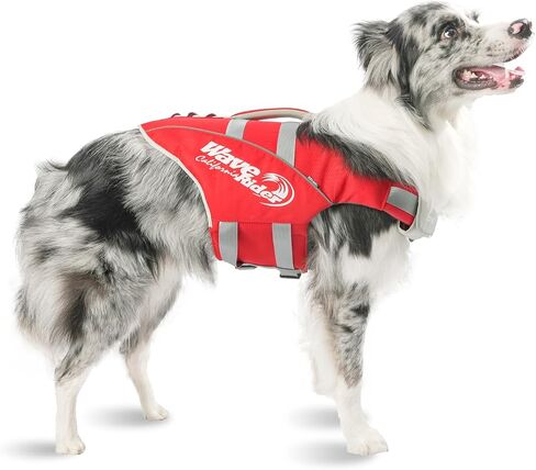 Dog Life Jacket with Reflective Stripes, Adjustable High Visibility Dog Life Vest Ripstop Dog Lifesaver Pet Life Preserver with High Flotation Swimsuit for Large Dogs in Saudi Arabia