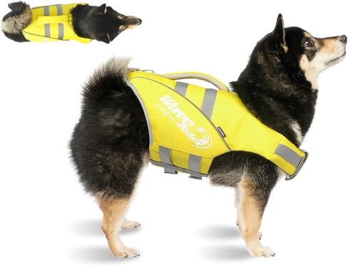 Dog Life Jacket with Reflective Stripes, Adjustable High Visibility Dog Life Vest Ripstop Dog Lifesaver Pet Life Preserver with High Flotation Swimsuit for Large Dogs in Saudi Arabia