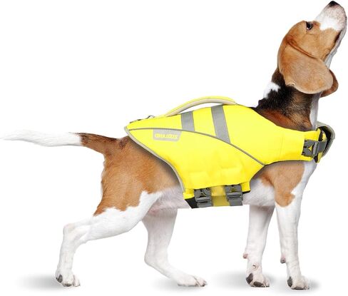 Dog Life Jacket with Reflective Stripes, Adjustable High Visibility Dog Life Vest Ripstop Dog Lifesaver Pet Life Preserver with High Flotation Swimsuit for Large Dogs in Saudi Arabia