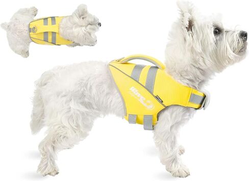 Dog Life Jacket with Reflective Stripes, Adjustable High Visibility Dog Life Vest Ripstop Dog Lifesaver Pet Life Preserver with High Flotation Swimsuit for Large Dogs in Saudi Arabia