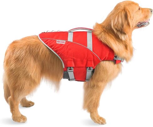 Dog Life Jacket with Reflective Stripes, Adjustable High Visibility Dog Life Vest Ripstop Dog Lifesaver Pet Life Preserver with High Flotation Swimsuit for Large Dogs in Saudi Arabia