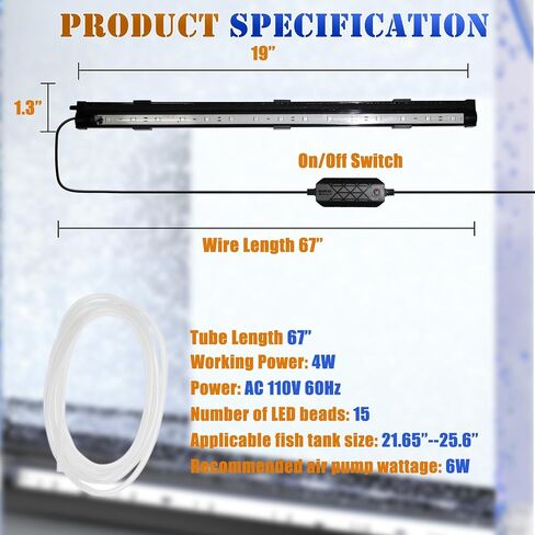 Smart App-Controlled LED Aquarium Light with 16 Million Colors, 12 Dynamic Effects, Fish Tank Light with Nano Air Bubble for Aquarium Bubbler Decorations, Submersible Fish Tank Accessories - 9.3'' in Saudi Arabia