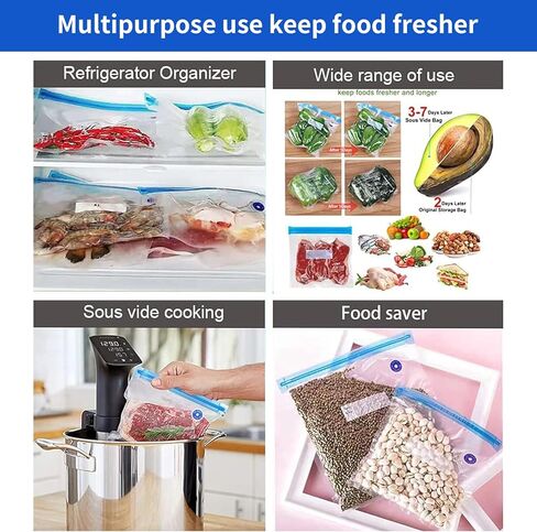 أكياس Sous Vide قابلة لإعادة الاستخدام 28 قطعة، أكياس مانعة للتسرب خالية من BPA، أكياس تخزين طعام مفرغة للطهي/تسخين الميكروويف - 21 قطعة أكياس بسحاب مفرغة، 2 مشبك إغلاق و4 صمامات هواء in Kuwait