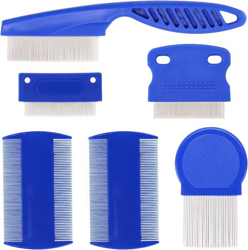 6 Pack Flea Lice Comb for Dogs Cats, Pet Tear Stain Remover Grooming Comb with Rounded Metal Teeth for Small, Medium & Large Pets, Blue in Saudi Arabia