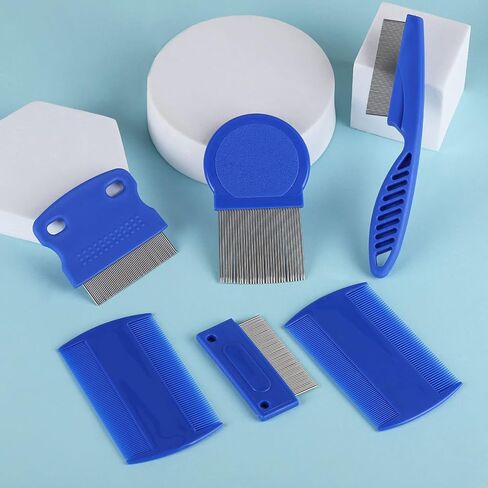 6 Pack Flea Lice Comb for Dogs Cats, Pet Tear Stain Remover Grooming Comb with Rounded Metal Teeth for Small, Medium & Large Pets, Blue in Saudi Arabia
