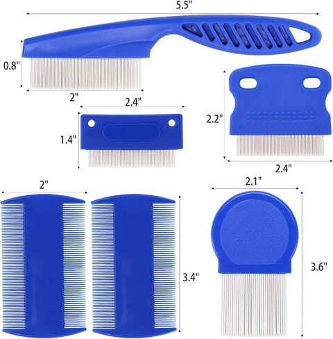 6 Pack Flea Lice Comb for Dogs Cats, Pet Tear Stain Remover Grooming Comb with Rounded Metal Teeth for Small, Medium & Large Pets, Blue in Saudi Arabia