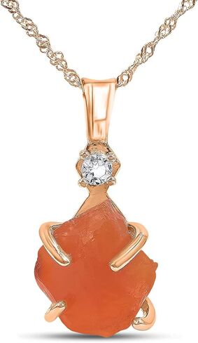 Raw Gemstone Crystal Pendant Chain and Clear Quartz Necklace, Birthstone Gift for her, Mothers day, Christmas, Anniversary, Birthday Gift, Uniquelan Jewelry (Carnelian, rose-gold) in Saudi Arabia